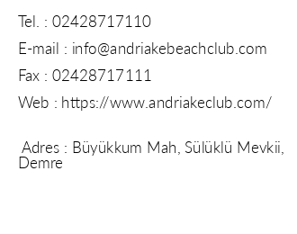 Andriake Beach Club Hotel iletiim bilgileri
